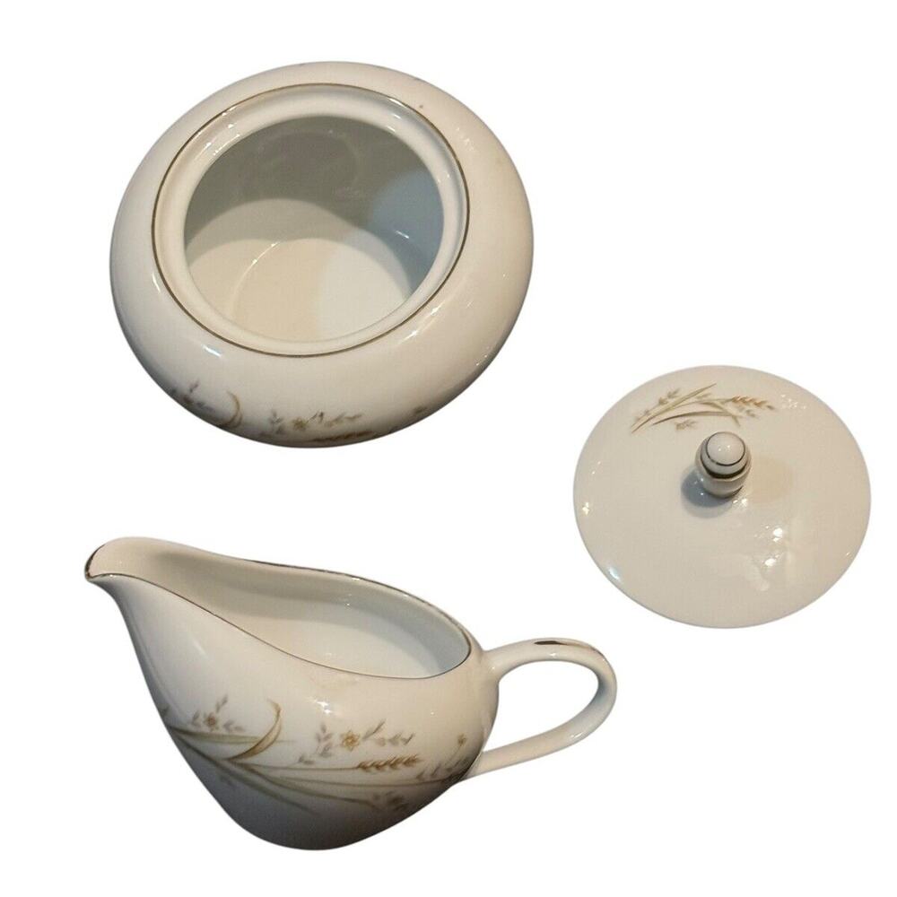 VTG Golden Harvest Wheat Sugar Creamer Set China Japan Wheat‎ Gold Rim Coffee